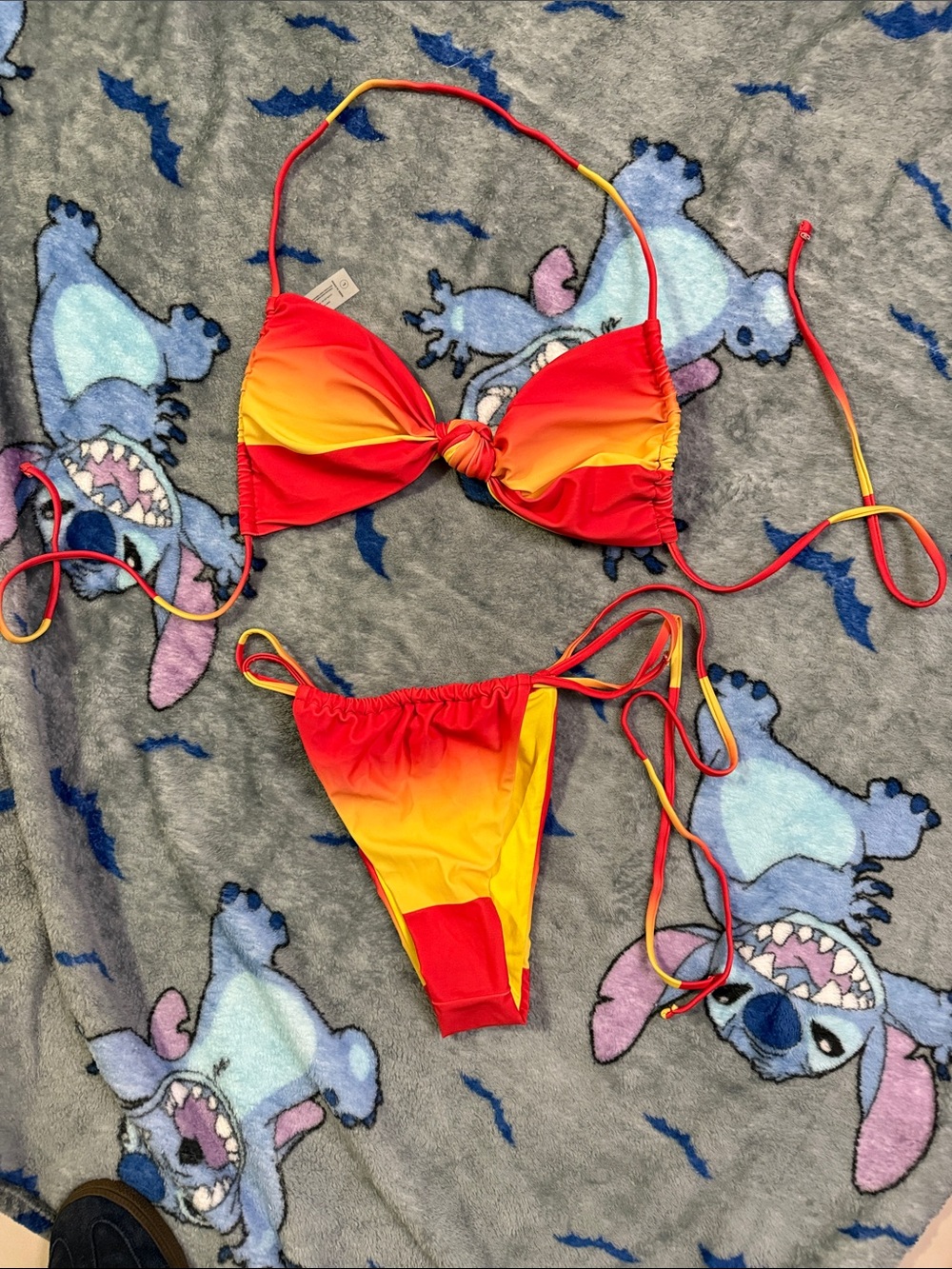 Fashion Nova Red-Orange-Yellow Gradient Tie Bikini